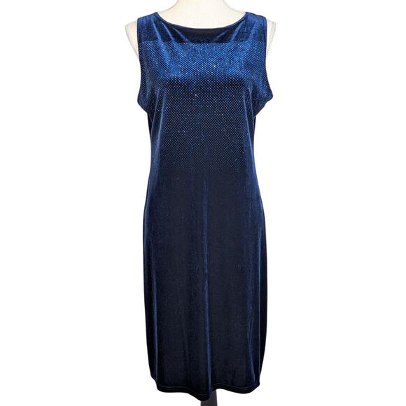 Y2K Vintage Velvet Sleeveless Sparkle Dress Blue Size Large - Picture 1 of 16